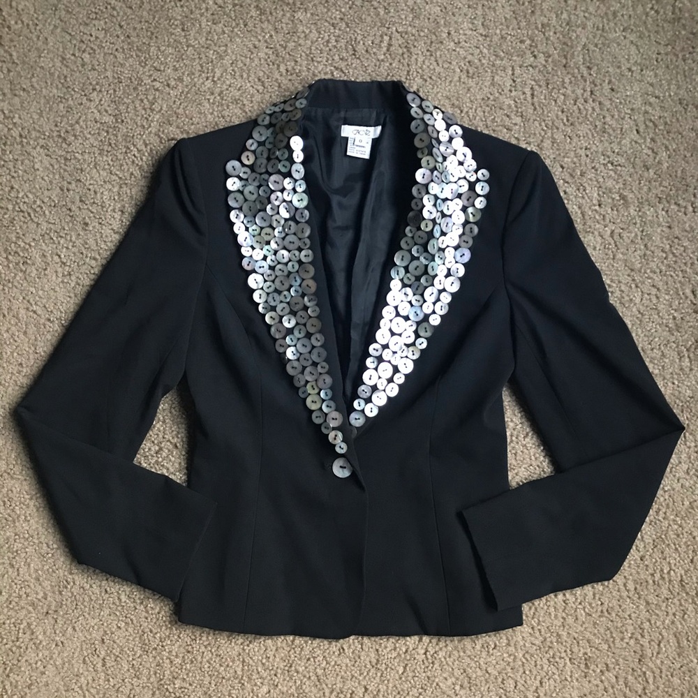 Cache Black Abalone Shell Button Collar Blazer - image 4